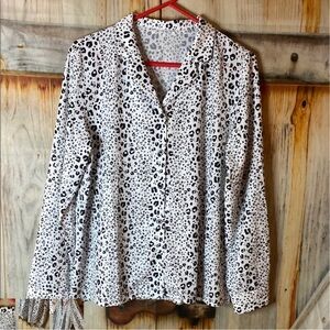 White and Black Button Down Shirt with Mandarin Collar